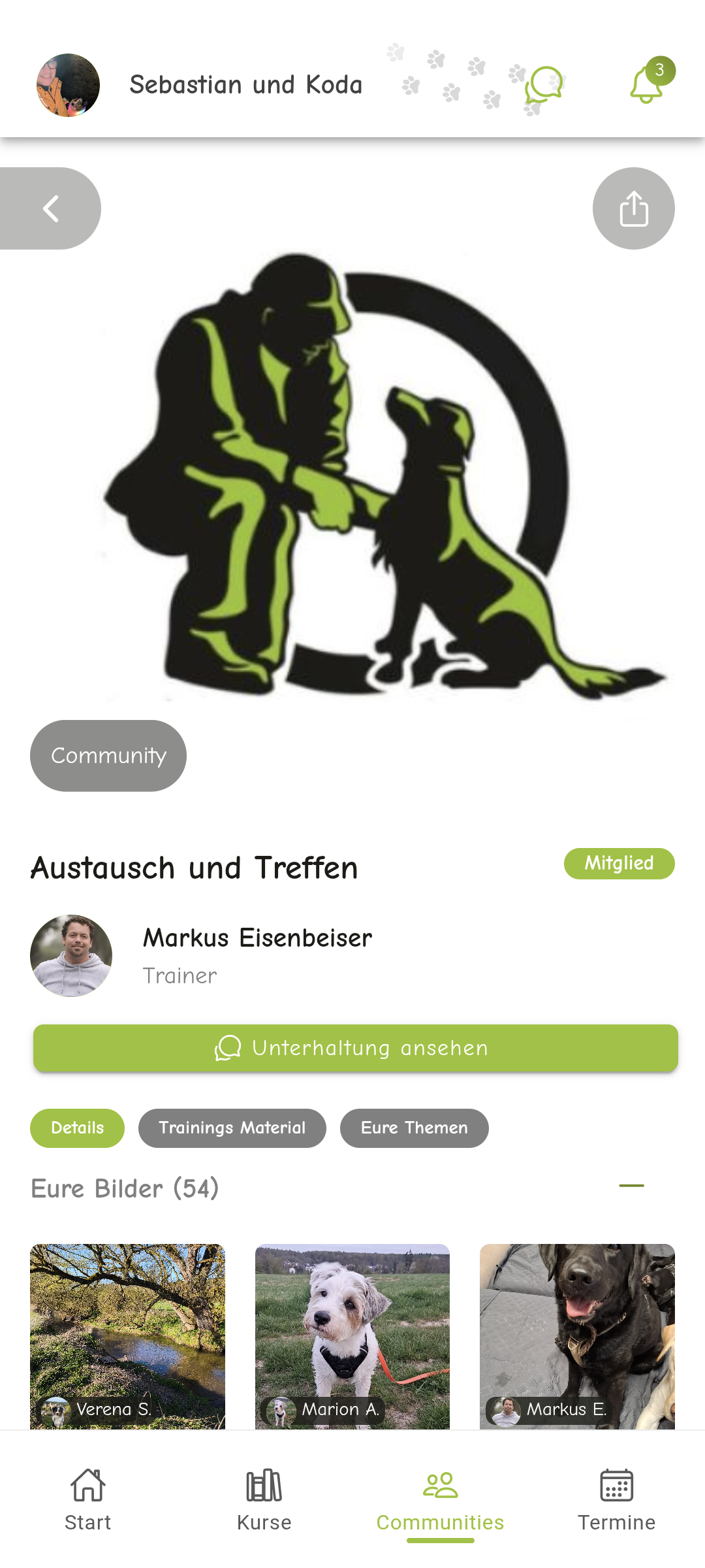 Community-Funktion und Gruppen-Chat in der Top Dogs App