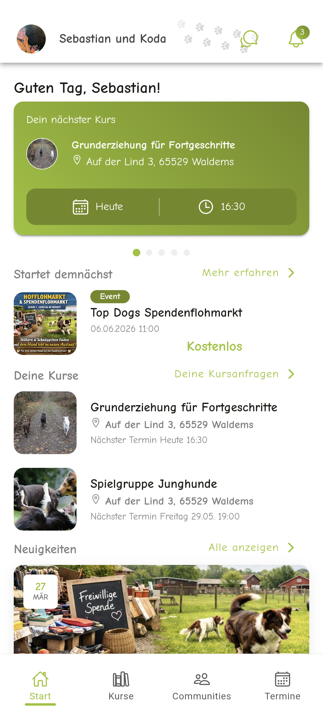 Top Dogs Hundeschul-App Startseite