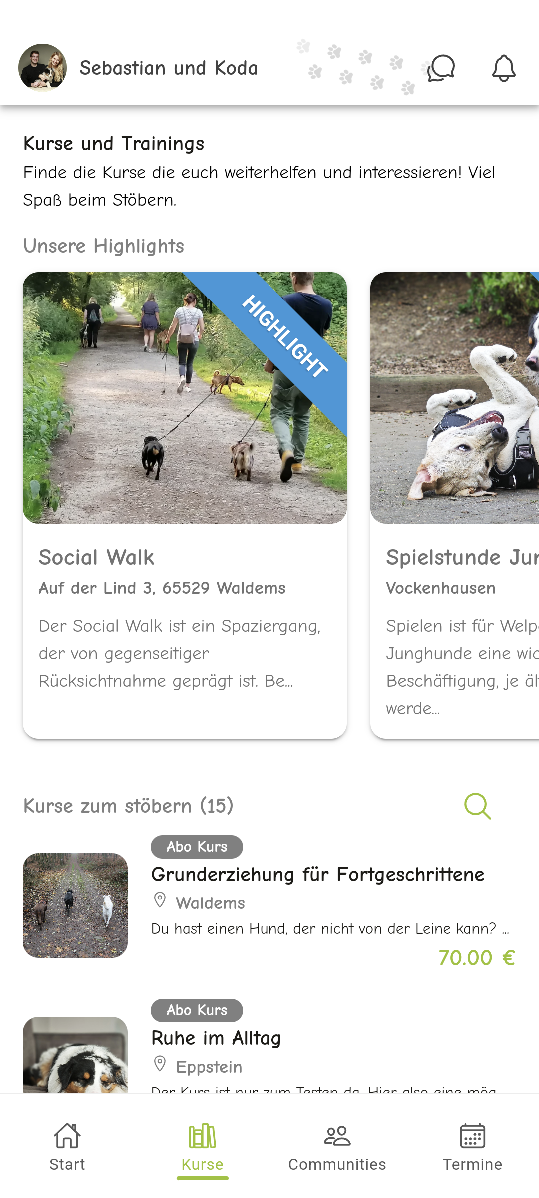 Top Dogs App - Feature Screen